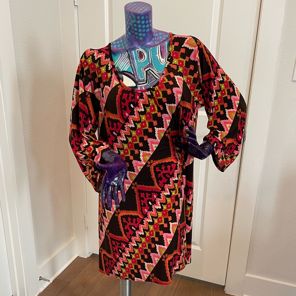 Uncle Frank Bright funky swingy dress with browns/pinks.  Fun summer dress.